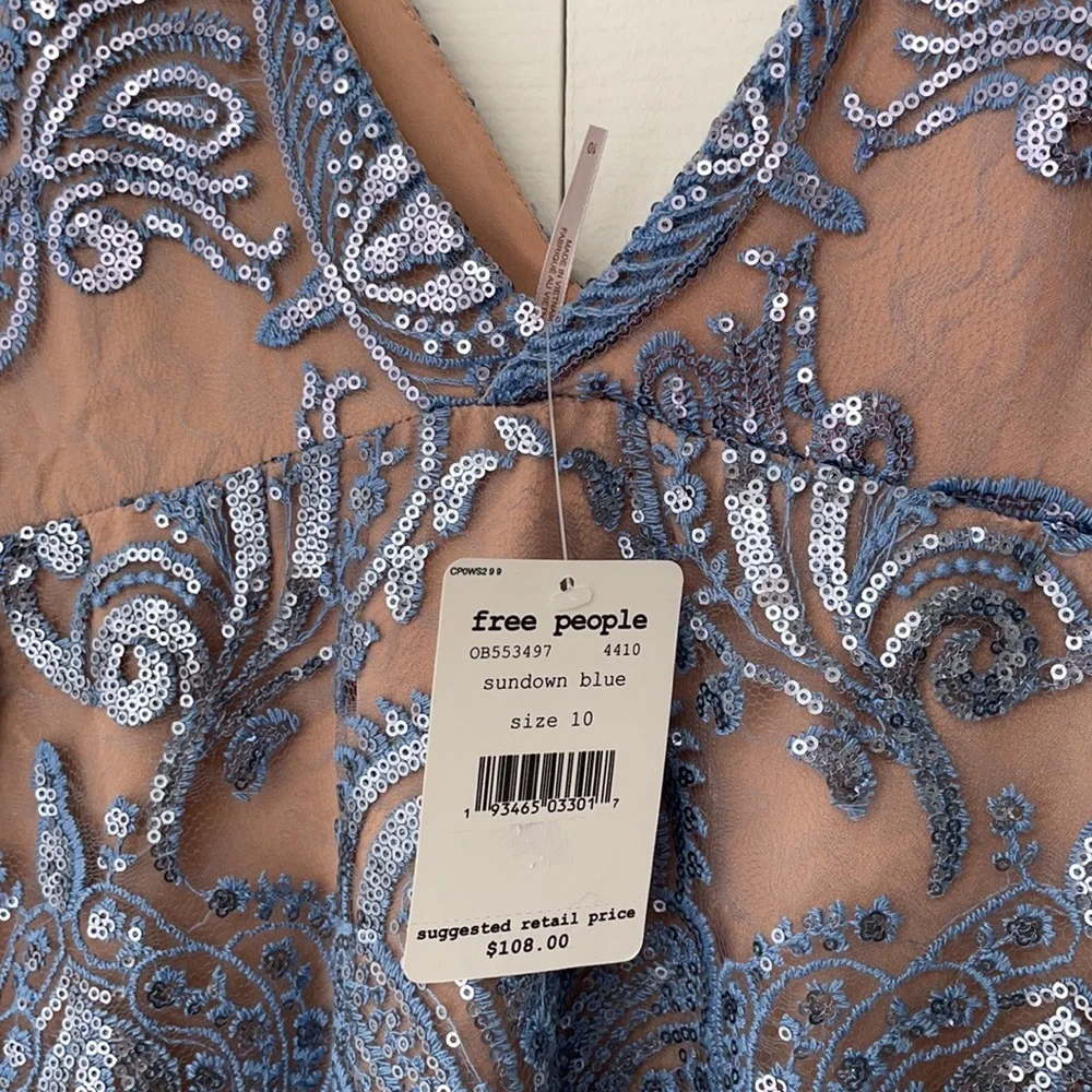 NWT Free People Sundown Blue Nude Sequin Mini Dress - Picture 10 of 12